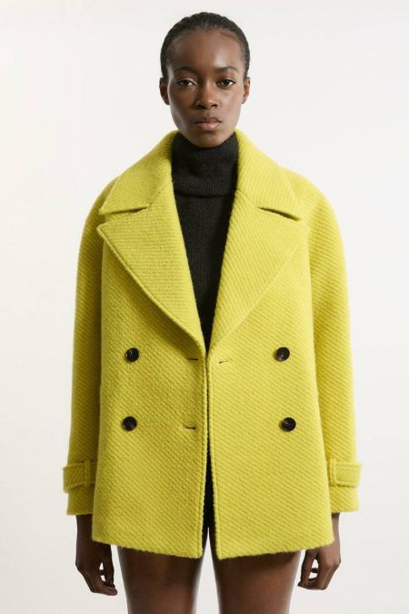 Petite Textured Wool Blend Pea Coat Women Lime Tailoring Karen Millen