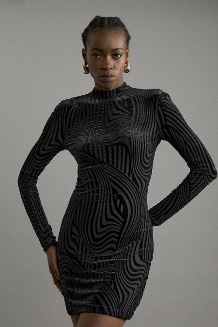 Petite Velvet Devore Jersey Cut Out Mini Dress Karen Millen Tailoring Women Black