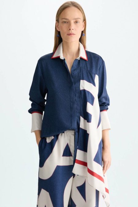 Pg Lines Print Twill Oversize Shirt Women Purificacion Garci Navy/White/Red Shirts