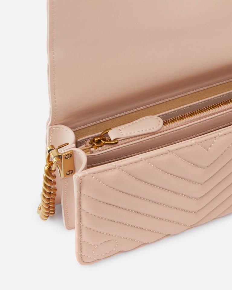 Pink/Dusty Pink-Antique Gold Mini Love Bag Click Chevron Crossbody Bags Pinko - Image 4
