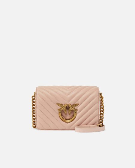 Pink/Dusty Pink-Antique Gold Mini Love Bag Click Chevron Crossbody Bags Pinko