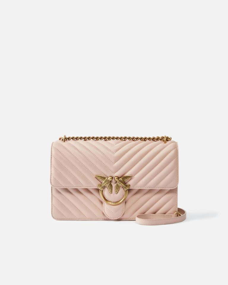 Pink/Dusty Pink-Antique Gold Pinko Shoulder Bags Classic Love Bag One Chevron