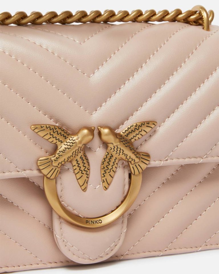 Pink/Dusty Pink-Antique Gold Shoulder Bags Pinko Mini Love Bag One Chevron - Image 3