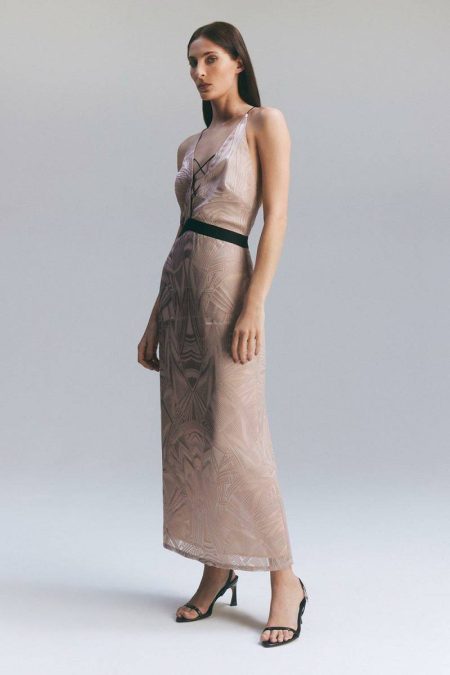 Pink Midi Dresses Amelia Graham Burnout Lace Up Detail Woven Column Dress Women Karen Millen