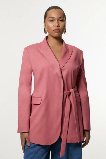 Pink Plus Size Soft Tie Back Detail Tailored Single Breasted Blazer Women Tailoring Karen Millen