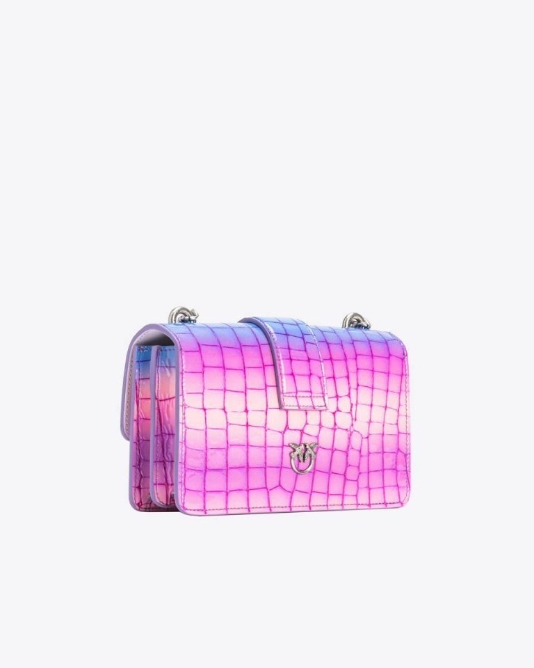 Pink/Purple-Old Silver Pinko Galleria Mini Love Bag One In Shiny Fade-Effect Croc-Print Leather Leather Goods - Image 2