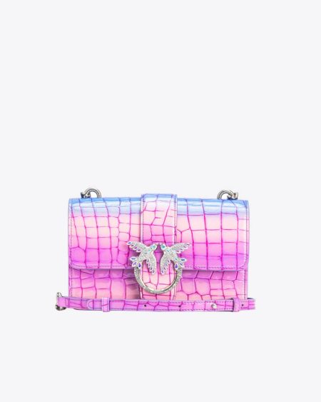 Pink/Purple-Old Silver Pinko Galleria Mini Love Bag One In Shiny Fade-Effect Croc-Print Leather Leather Goods
