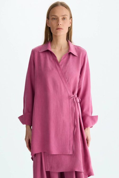 Pink Shirts Purificacion Garci Cupro Asymmetric Oversize Shirt Women