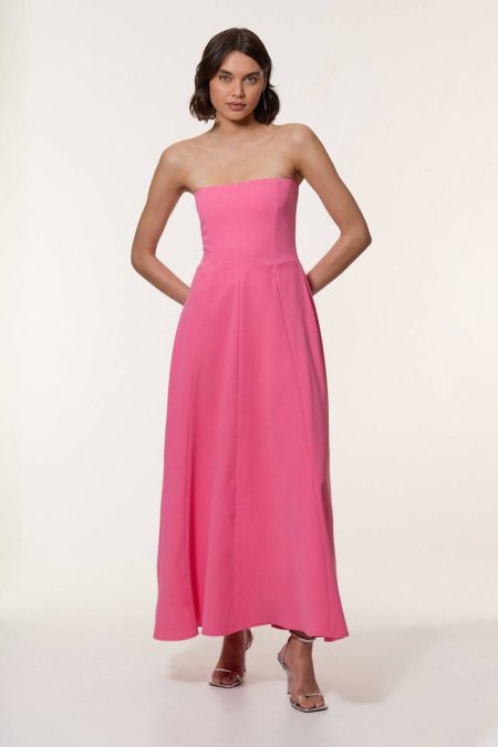 Pink Soft Tailored Bandeau Midi Dress Karen Millen Women Midi Dresses