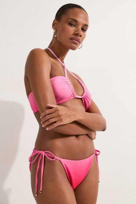 Pink Swimwear Karen Millen Women Slinky Ombre Tie Side Bikini Bottoms