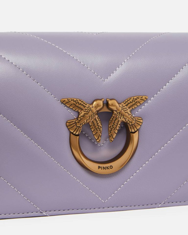 Pinko Ash Purple-Antique Gold Crossbody Bags Mini Love Bag Click Big Chevron - Image 3