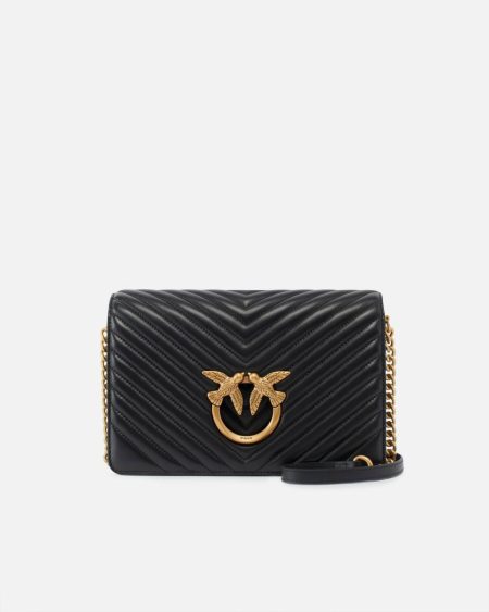 Pinko Black-Antique Gold Classic Love Bag Click Chevron Crossbody Bags