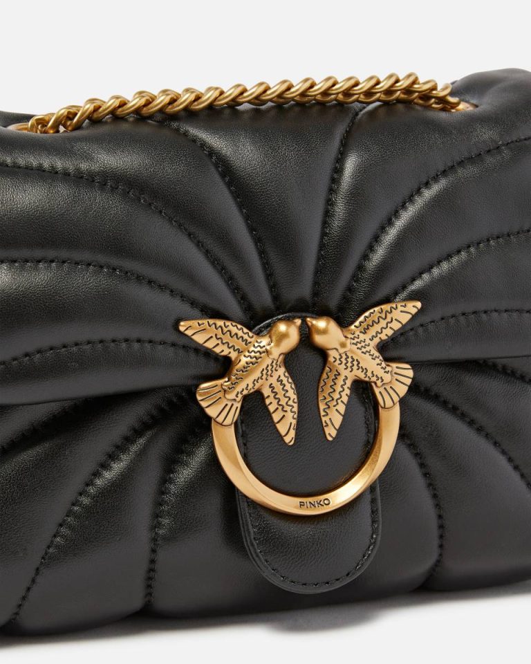 Pinko Black-Antique Gold Love Bag Puff Butterfly Mini Nappa Leather Crossbody Bag Crossbody Bags - Image 3