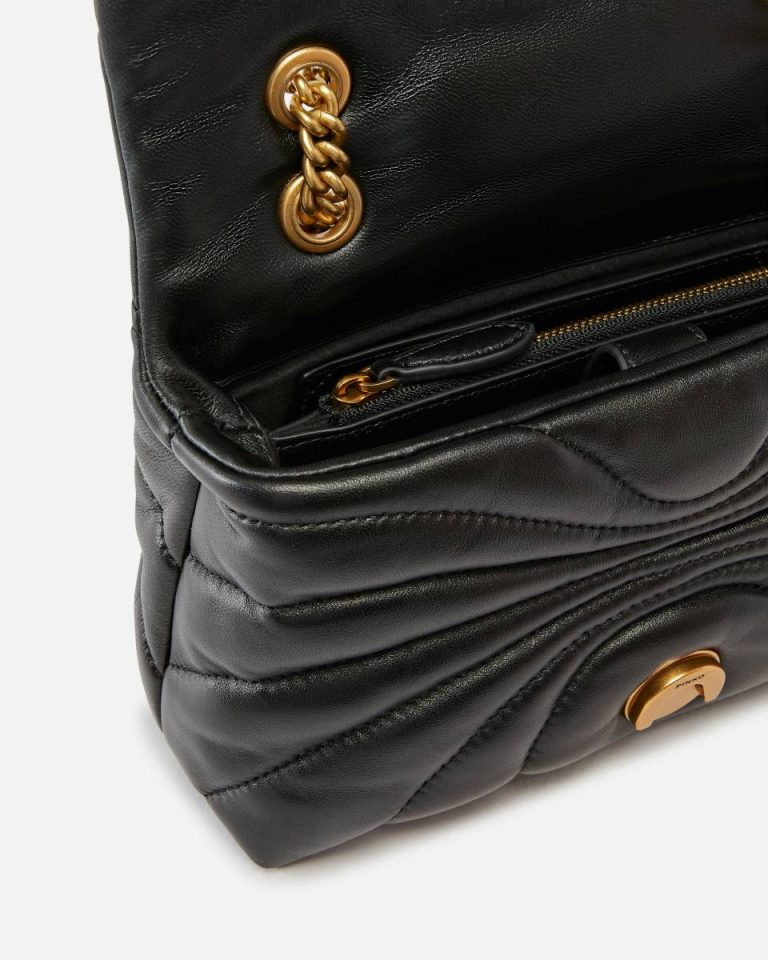 Pinko Black-Antique Gold Love Bag Puff Butterfly Mini Nappa Leather Crossbody Bag Crossbody Bags - Image 4