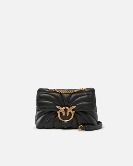 Pinko Black-Antique Gold Love Bag Puff Butterfly Mini Nappa Leather Crossbody Bag Crossbody Bags