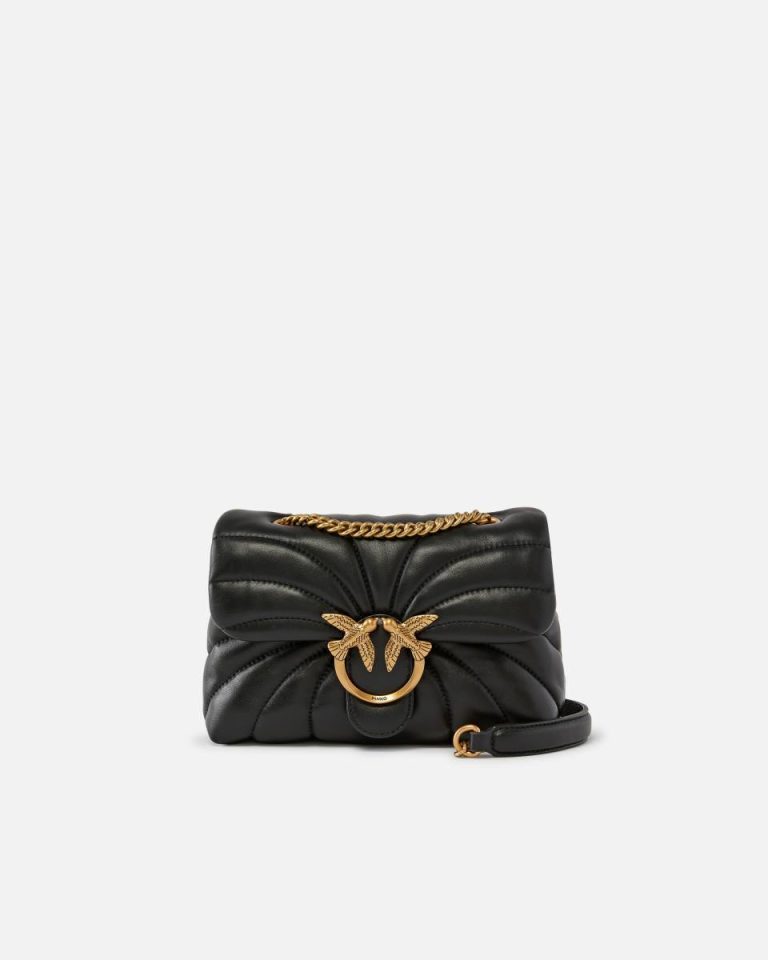 Pinko Black-Antique Gold Love Bag Puff Butterfly Mini Nappa Leather Crossbody Bag Crossbody Bags