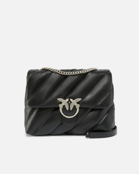 Pinko Black-Old Silver Shoulder Bags Big Love Bag Puff Maxi Quilt