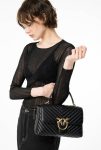 Pinko Crossbody Bags Classic Lady Love Bag Puff Chevron Black-Antique Gold - Image 5