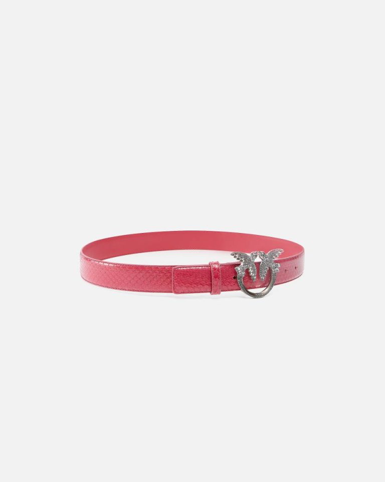 Pinko Galleria 3-Cm Belt In Glossy Python Skin Belts Fuchsia-Cactus Flower-Old Silver - Image 2