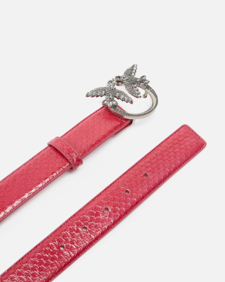 Pinko Galleria 3-Cm Belt In Glossy Python Skin Belts Fuchsia-Cactus Flower-Old Silver - Image 3