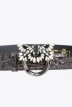 Pinko Galleria 3Cm Croc-Print Belt With Love Birds Buckle Belts Black-Light Gold - Image 2