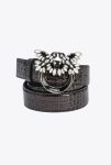 Pinko Galleria 3Cm Croc-Print Belt With Love Birds Buckle Belts Black-Light Gold - Image 5