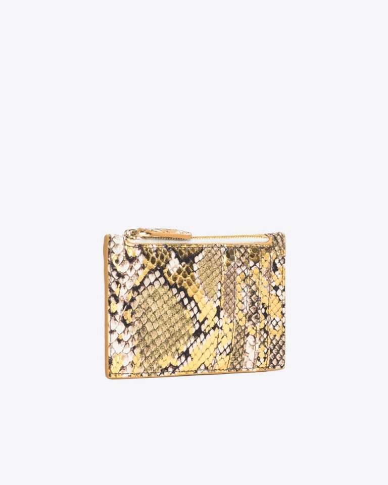 Pinko Galleria Card Holder In Laminated Reptile-Print Leather Gold/Grey-Gold Purses - Image 2