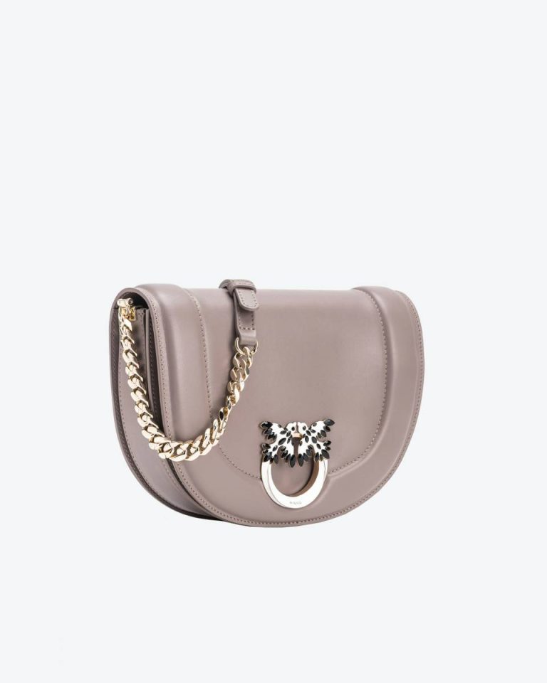 Pinko Galleria Classic Love Bag Click Round With Bejewelled Buckle Crossbody Bags Beige - Iron-Light Gold - Image 3