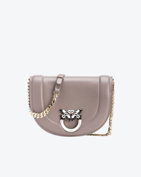 Pinko Galleria Classic Love Bag Click Round With Bejewelled Buckle Crossbody Bags Beige - Iron-Light Gold