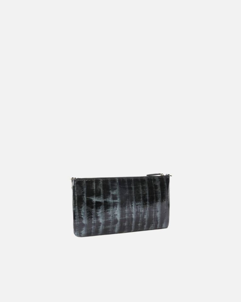 Pinko Galleria Clutch Bag In Eel Skin With Shoulder Strap Leather Goods Silver/Black-Old Silver - Image 2