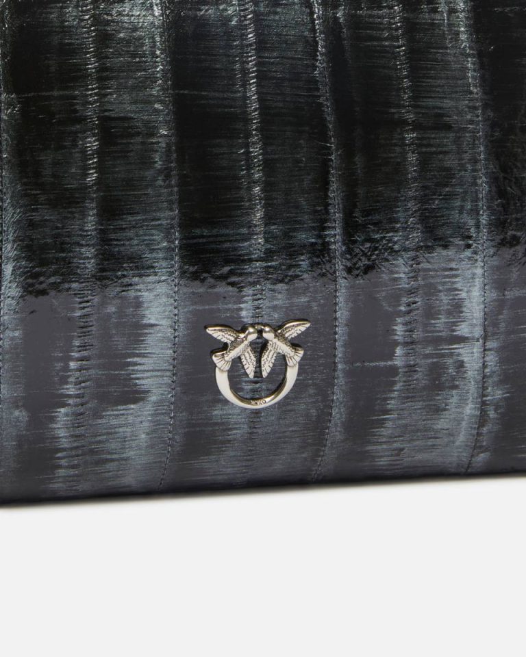 Pinko Galleria Clutch Bag In Eel Skin With Shoulder Strap Leather Goods Silver/Black-Old Silver - Image 3