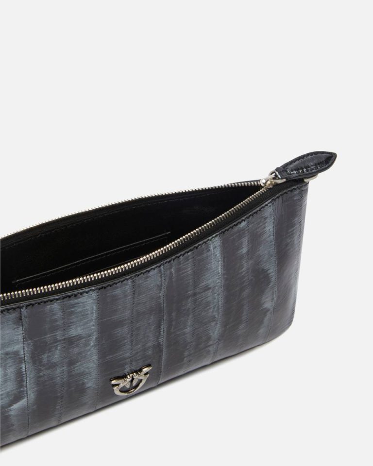 Pinko Galleria Clutch Bag In Eel Skin With Shoulder Strap Leather Goods Silver/Black-Old Silver - Image 4