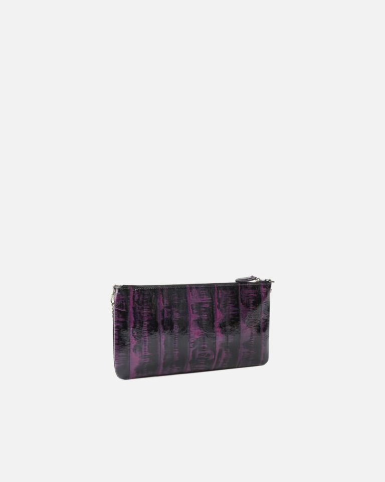 Pinko Galleria Clutch Bag In Eel Skin With Shoulder Strap Pink/Black-Old Silver Leather Goods - Image 2