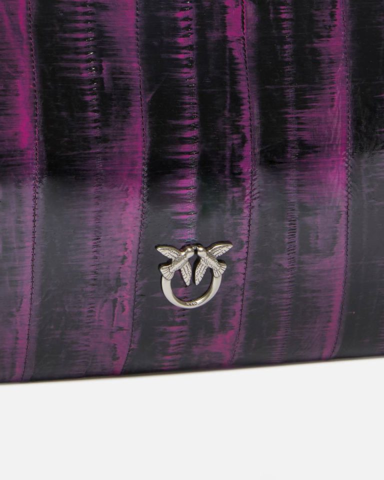 Pinko Galleria Clutch Bag In Eel Skin With Shoulder Strap Pink/Black-Old Silver Leather Goods - Image 3