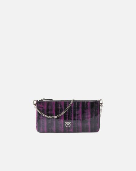Pinko Galleria Clutch Bag In Eel Skin With Shoulder Strap Pink/Black-Old Silver Leather Goods