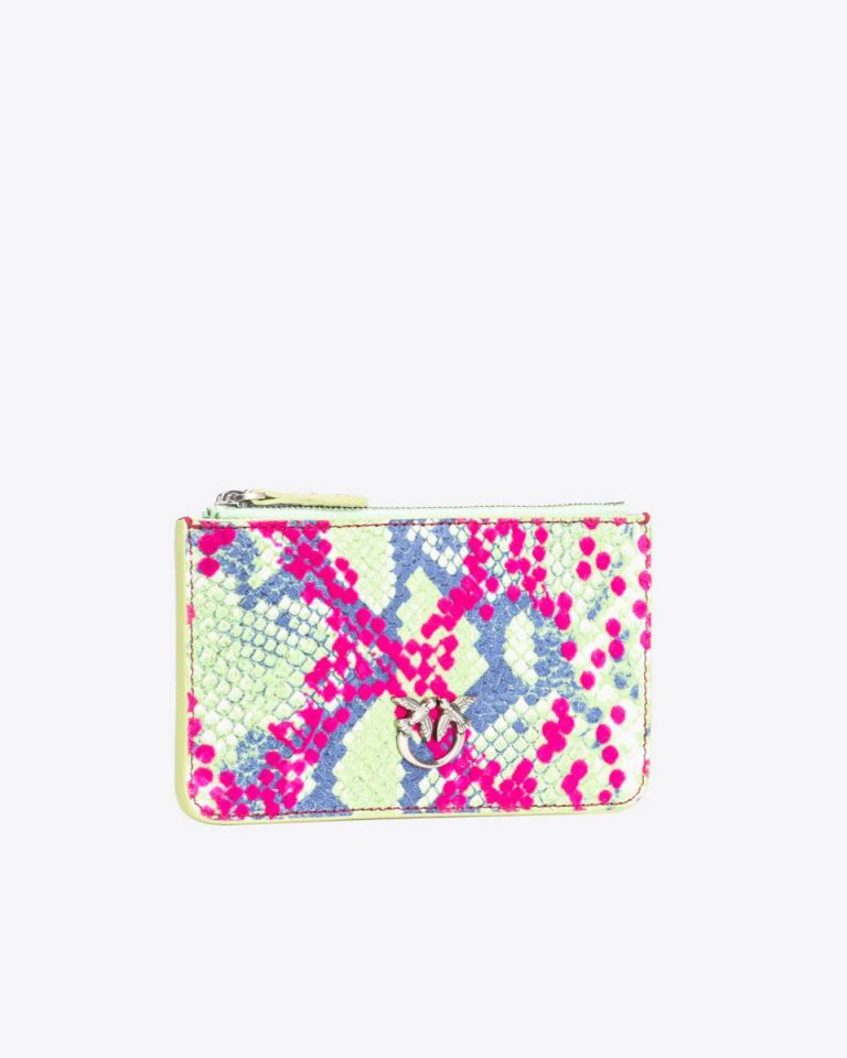 Pinko Galleria Flat Pouch In Reptile Skin Leather Goods Fuchsia/Green/Blue-Old Silver - Image 3