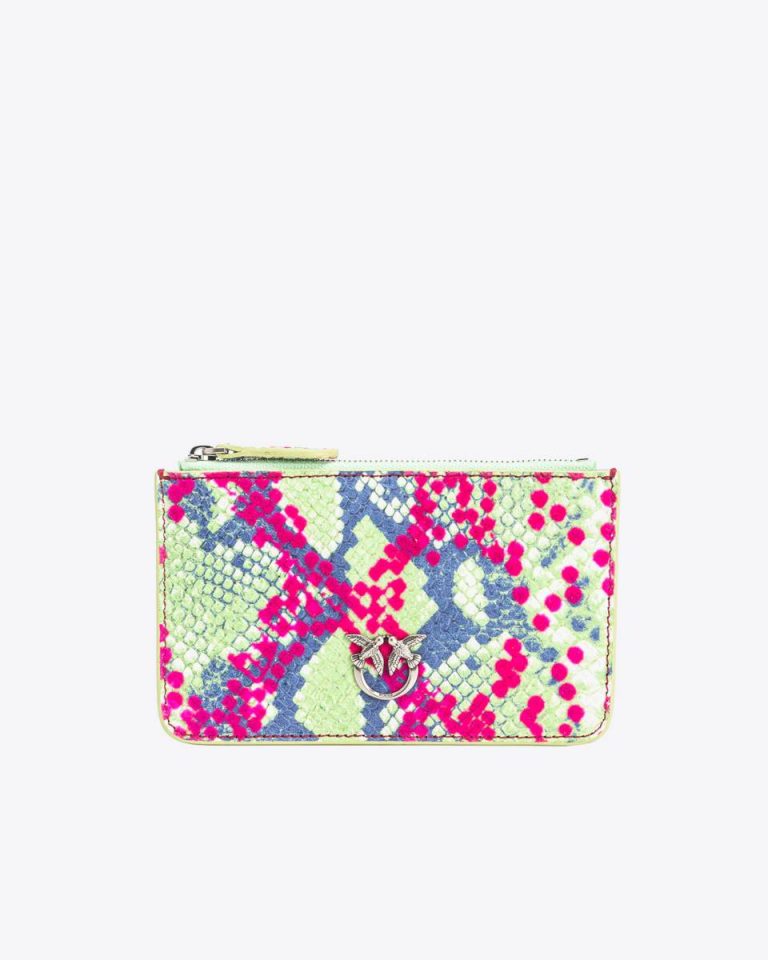 Pinko Galleria Flat Pouch In Reptile Skin Leather Goods Fuchsia/Green/Blue-Old Silver