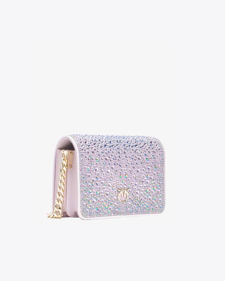 Pinko Galleria Full-Rhinestone Mini Love Bag Click Crossbody Bags Fade. Orchid-Light Gold - Image 2