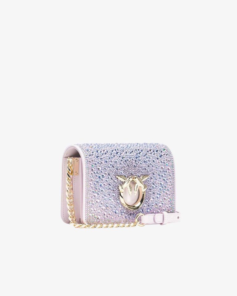 Pinko Galleria Full-Rhinestone Mini Love Bag Click Crossbody Bags Fade. Orchid-Light Gold - Image 3