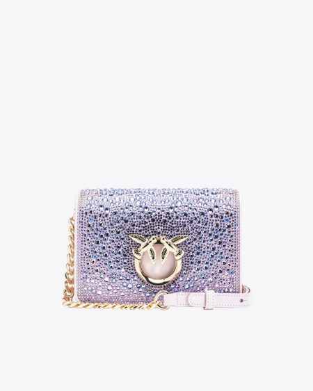 Pinko Galleria Full-Rhinestone Mini Love Bag Click Crossbody Bags Fade. Orchid-Light Gold
