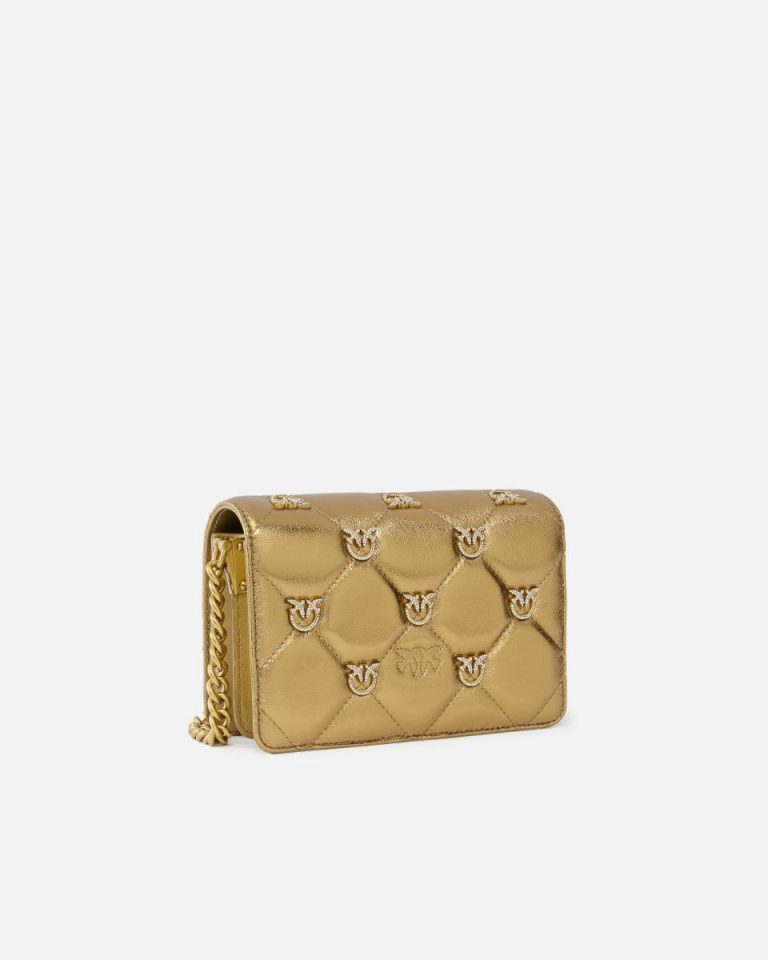 Pinko Galleria Golden Quilted Love Bag With Bird Detailing Bronze-Bronze Crossbody Bags - Image 2
