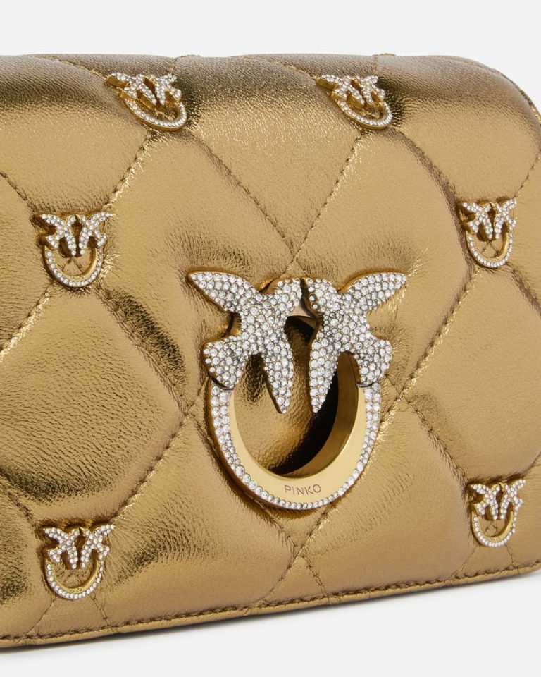 Pinko Galleria Golden Quilted Love Bag With Bird Detailing Bronze-Bronze Crossbody Bags - Image 3