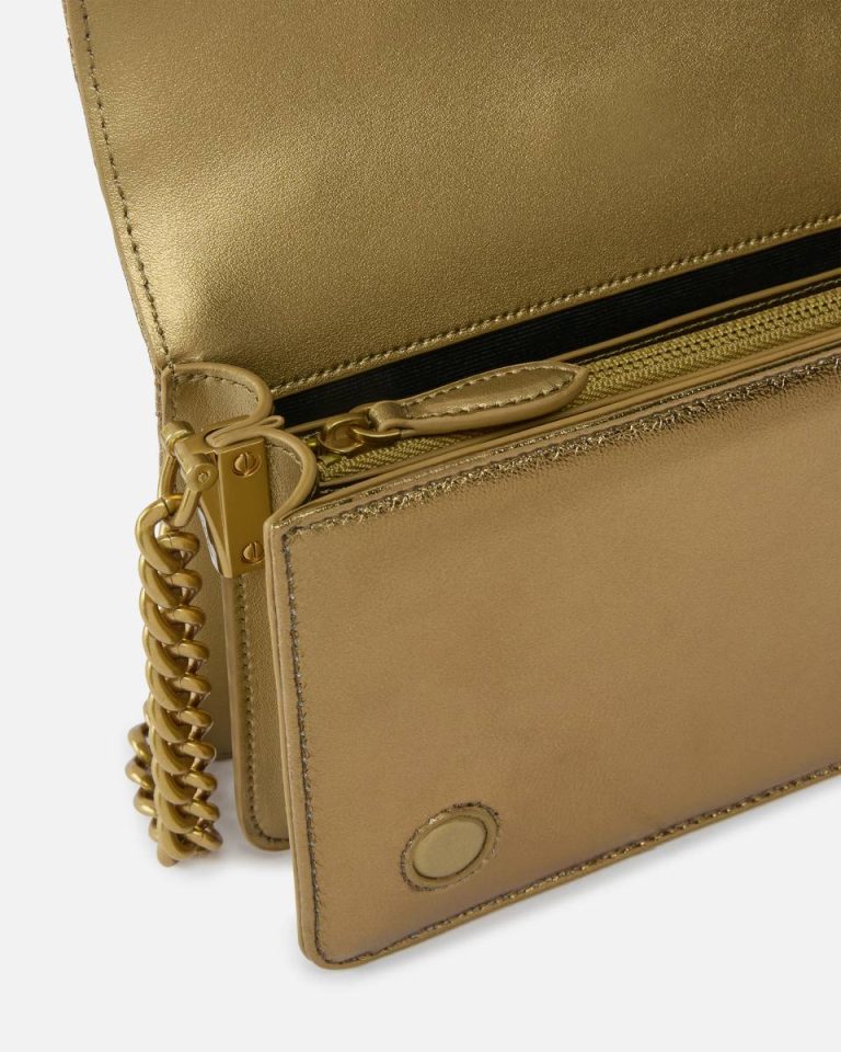 Pinko Galleria Golden Quilted Love Bag With Bird Detailing Bronze-Bronze Crossbody Bags - Image 4
