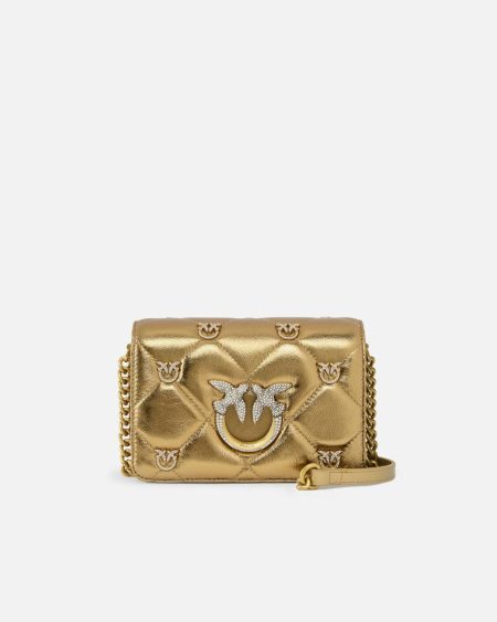 Pinko Galleria Golden Quilted Love Bag With Bird Detailing Bronze-Bronze Crossbody Bags