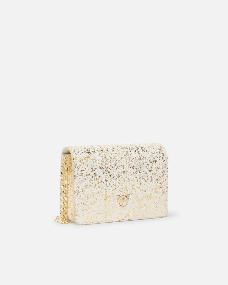 Pinko Galleria Love Bag Mini Crossbody Bag With Laminated Reptile Skin Gold-Light Gold Crossbody Bags - Image 2