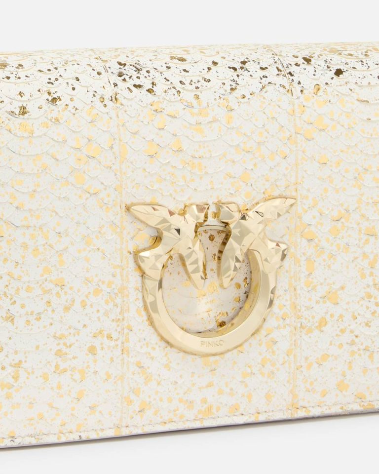 Pinko Galleria Love Bag Mini Crossbody Bag With Laminated Reptile Skin Gold-Light Gold Crossbody Bags - Image 3