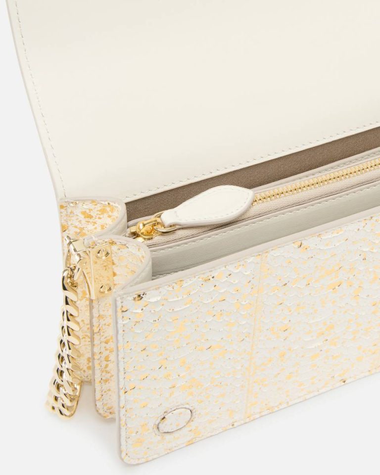 Pinko Galleria Love Bag Mini Crossbody Bag With Laminated Reptile Skin Gold-Light Gold Crossbody Bags - Image 4