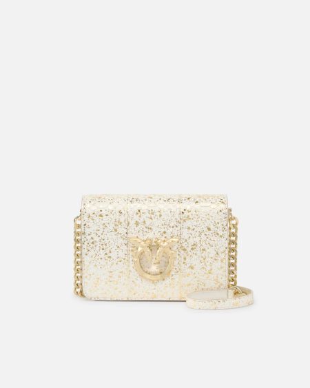 Pinko Galleria Love Bag Mini Crossbody Bag With Laminated Reptile Skin Gold-Light Gold Crossbody Bags
