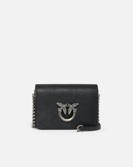 Pinko Galleria Mini Love Bag Crossbody Bag In Glittery Python Skin Crossbody Bags Black-Old Silver