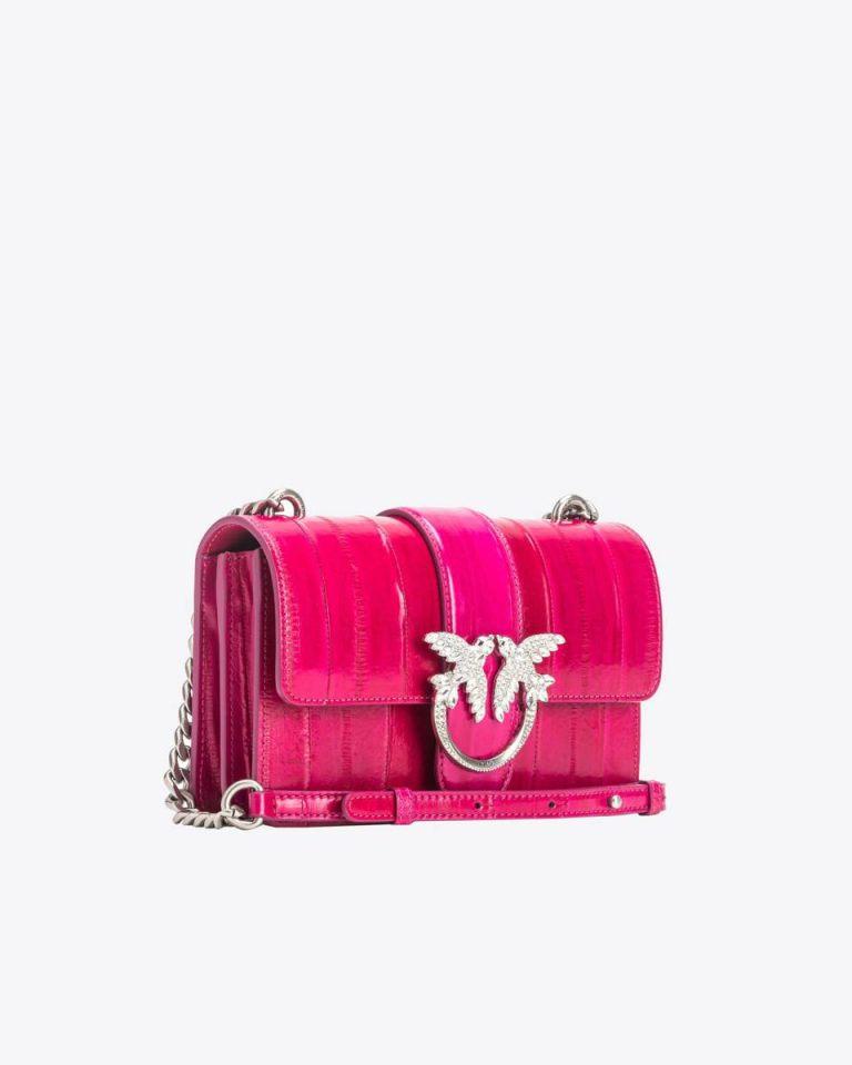 Pinko Galleria Mini Love Bag One In Eel Skin Crossbody Bags Pinko Pink-Old Silver - Image 3